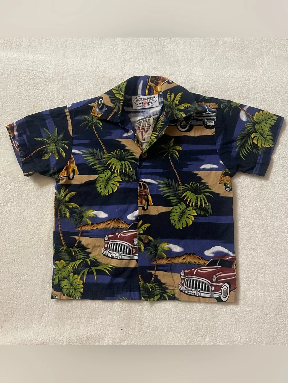 Pacific Legend Retro Palm Trees and Woody Wagons Button Down Shirt size 3T - Picture 1 of 11